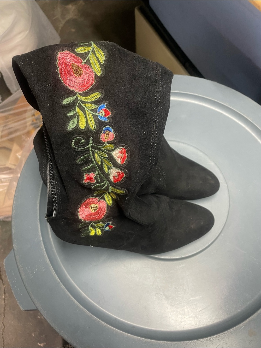 Steve Madden Black Embroidered Floral Suede Women's Boots
